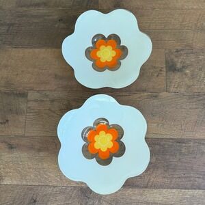 2 Villeroy & Boch Wonderful World Glass Floral Bowls 12" White Orange Retro
